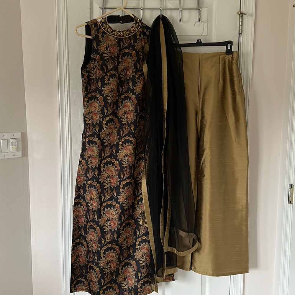 Black floral suit with wide leg pant